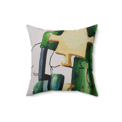 "Cactified Puzzle Time" - The Alien Square Pillow