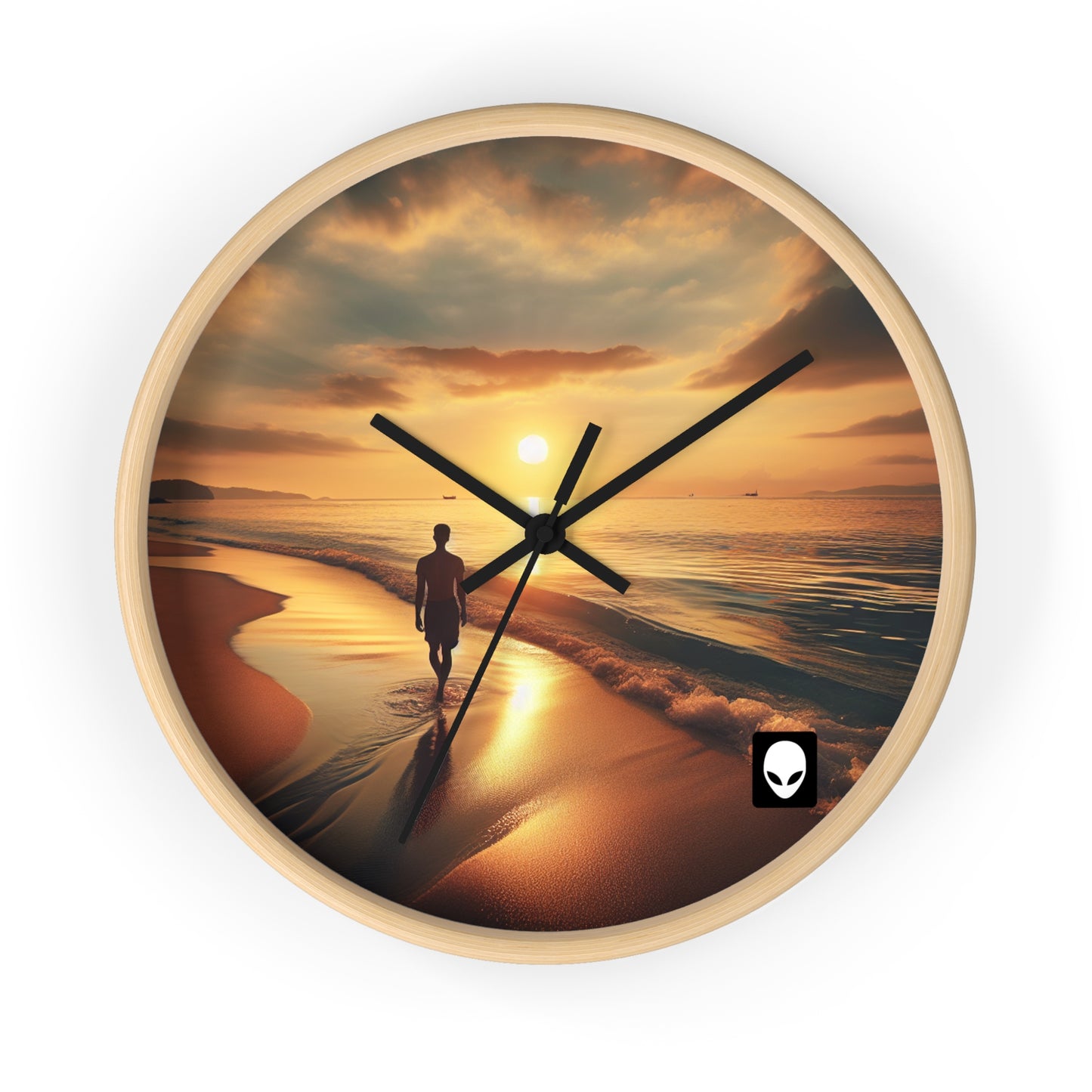 "A Stroll Along the Beach at Sunset" - The Alien Wall Clock Photorealism Style