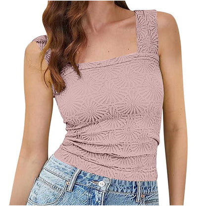 Ropa de mujer Chaleco sin mangas con cuello cuadrado y jacquard ceñido y elástico alto para mujer