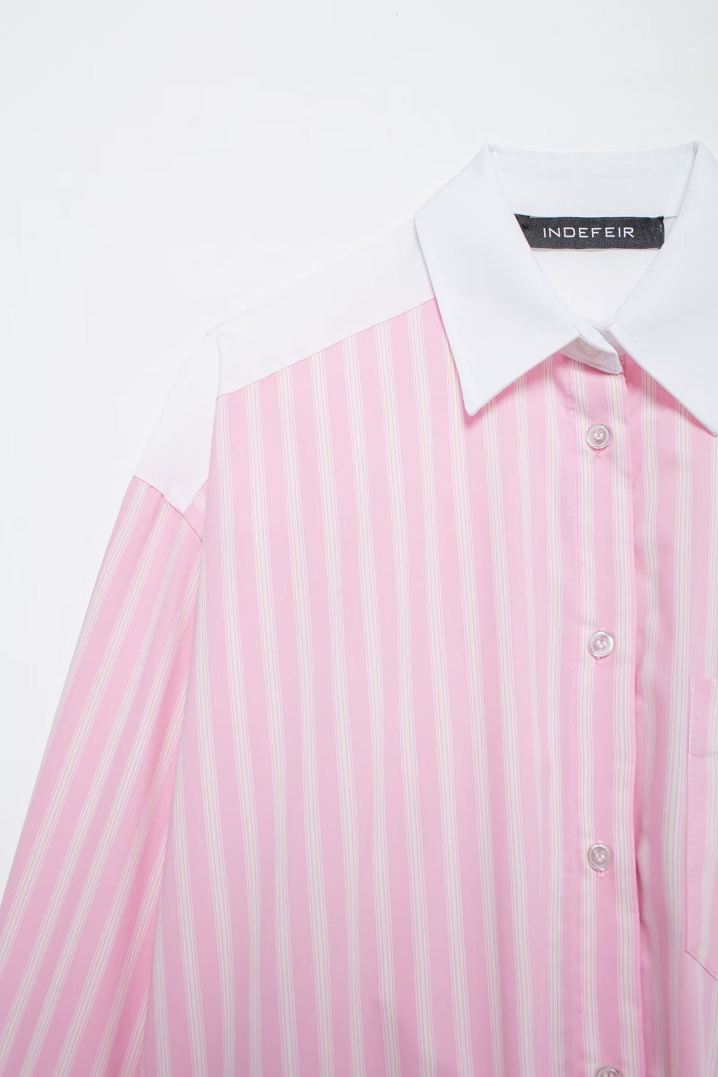 Summer Striped Color Stitching Turnover Neck Loose Poplin Shirt Top