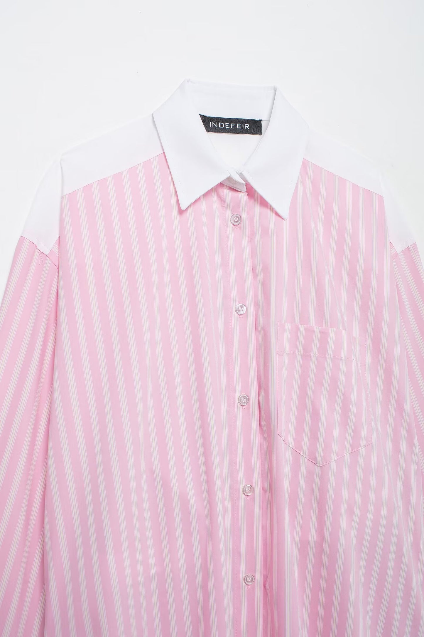 Summer Striped Color Stitching Turnover Neck Loose Poplin Shirt Top