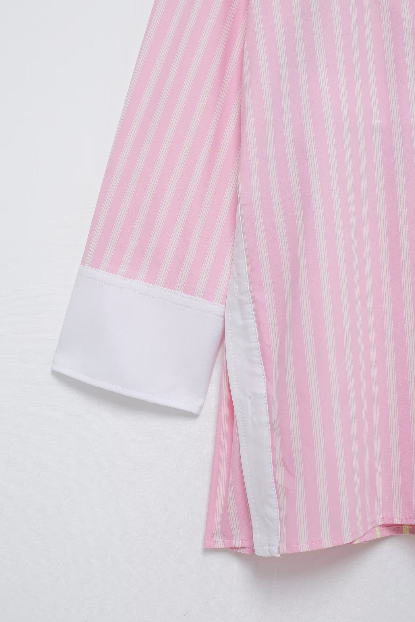 Summer Striped Color Stitching Turnover Neck Loose Poplin Shirt Top