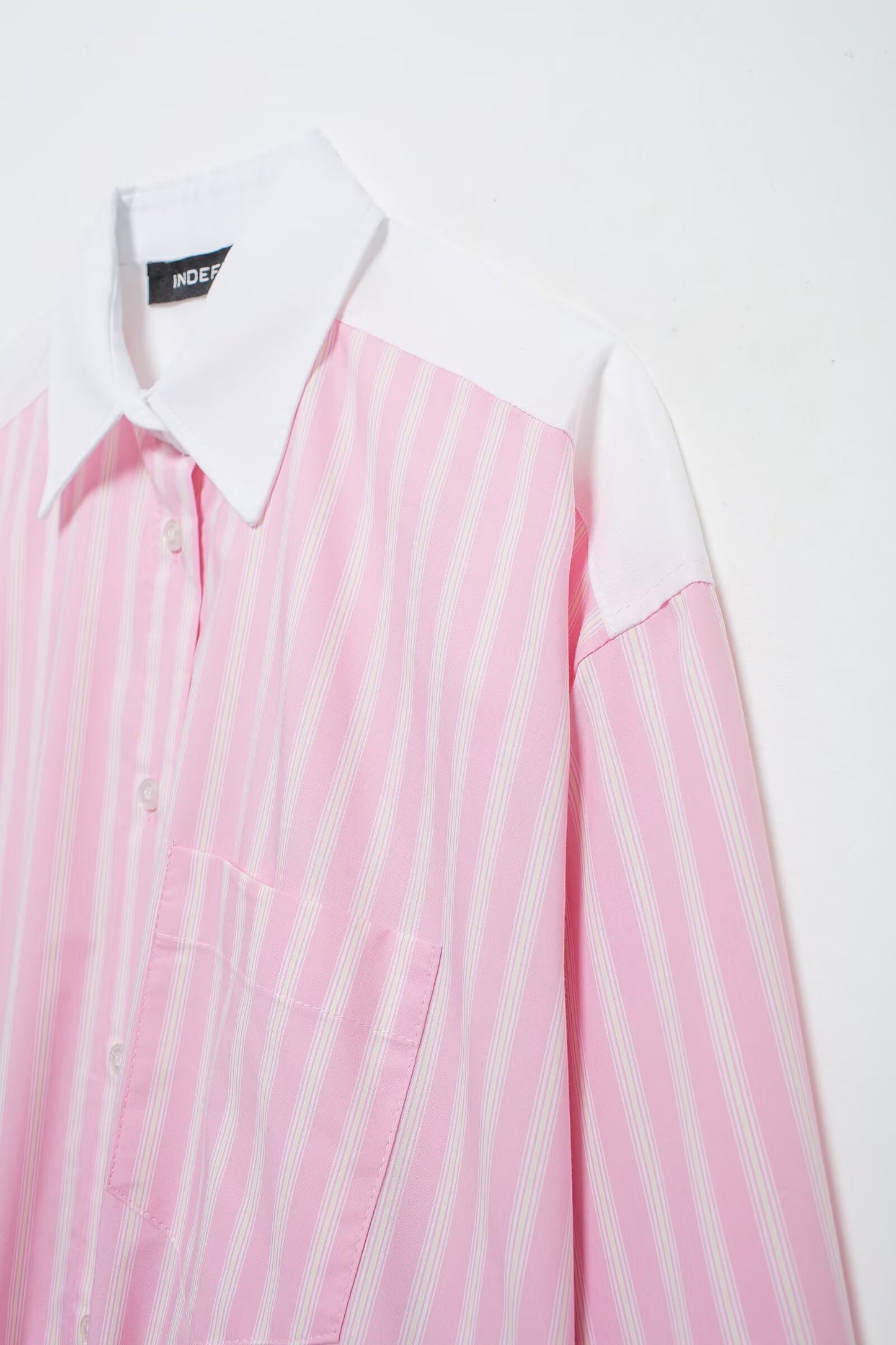 Summer Striped Color Stitching Turnover Neck Loose Poplin Shirt Top