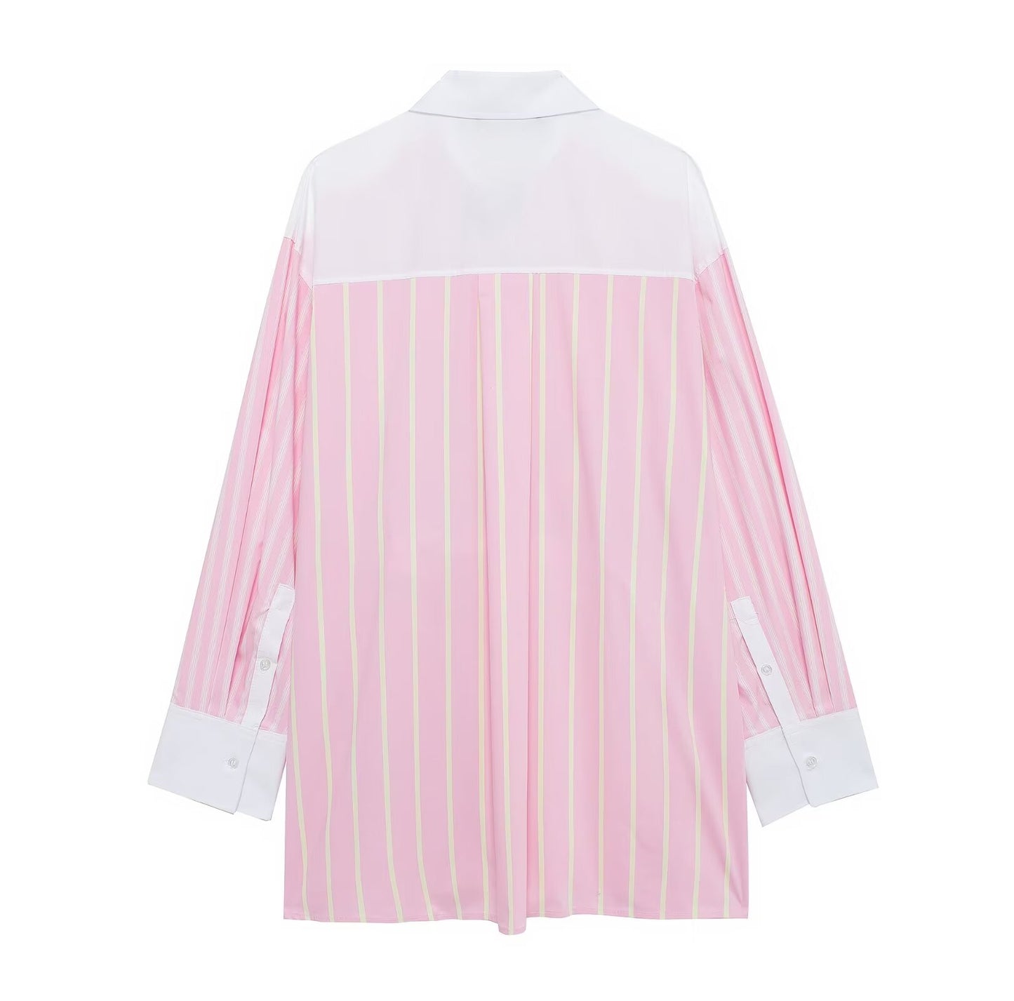 Summer Striped Color Stitching Turnover Neck Loose Poplin Shirt Top