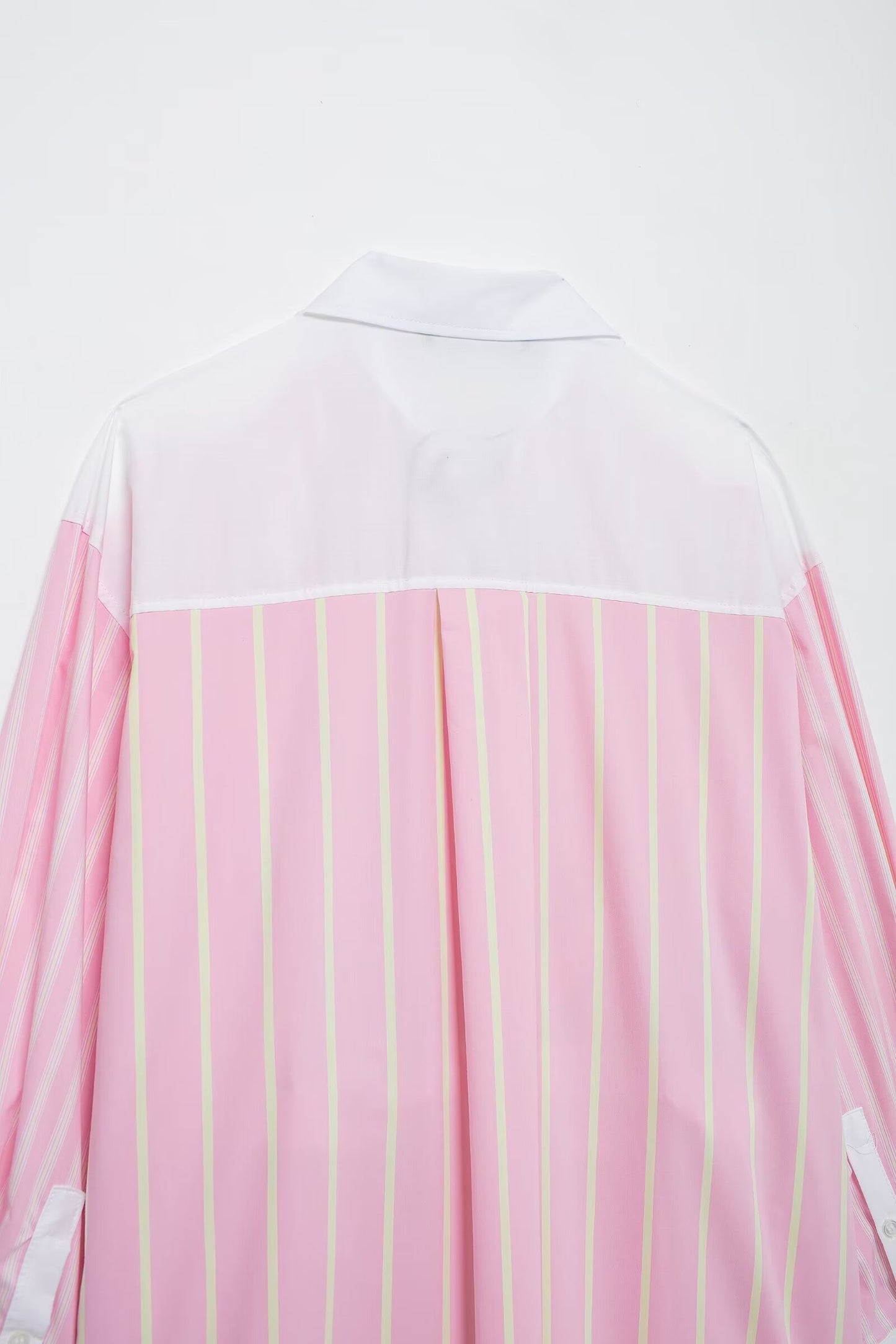 Summer Striped Color Stitching Turnover Neck Loose Poplin Shirt Top