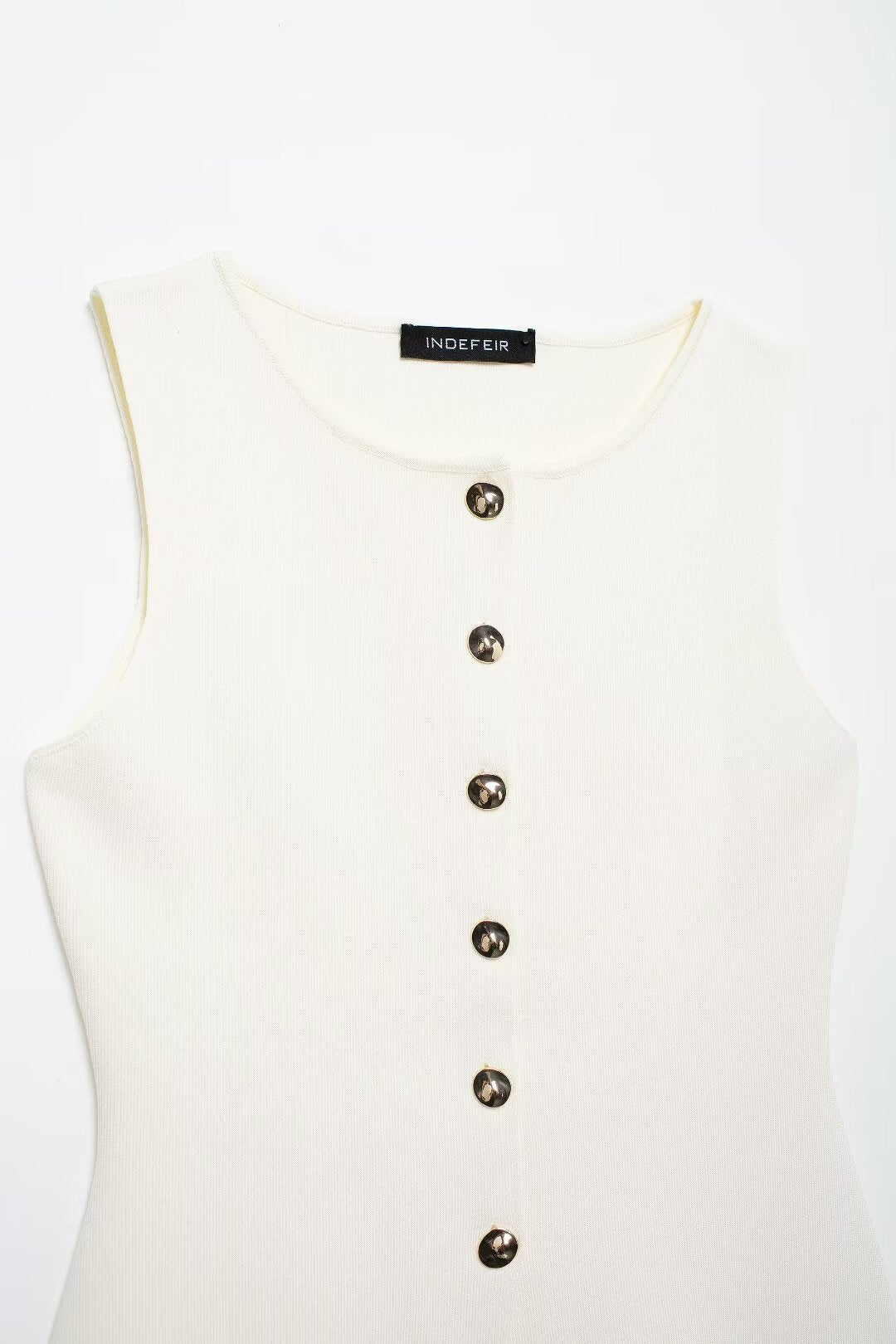 Summer Women Street Vest Golden Button Plain Stitch Vest