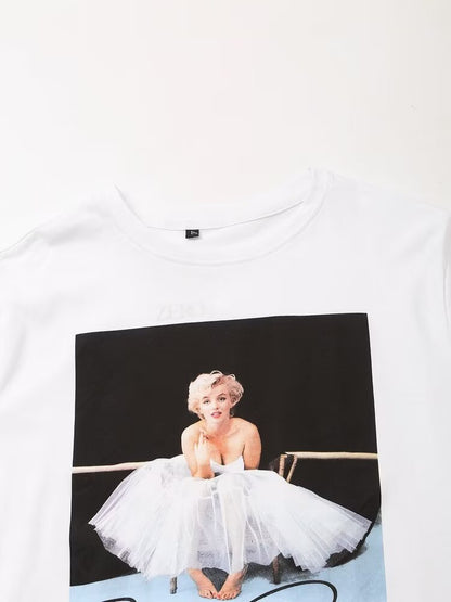 Damenbekleidung, T-Shirt mit Marilyn-Monroe-Aufdruck, kurzärmelig