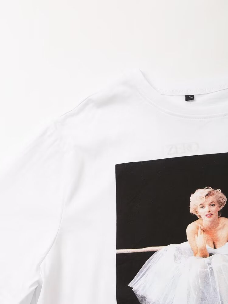 Damenbekleidung, T-Shirt mit Marilyn-Monroe-Aufdruck, kurzärmelig