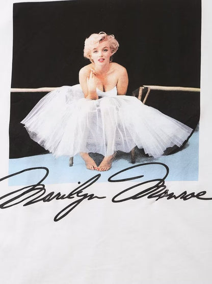 Damenbekleidung, T-Shirt mit Marilyn-Monroe-Aufdruck, kurzärmelig