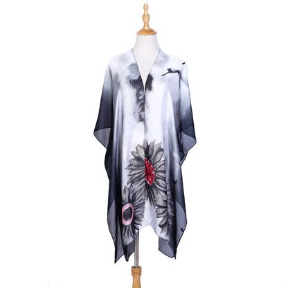 Leopardenmuster Imitationsseidenstoff Sonnenschutz Strand Strand vertuschen Kimono Cardigan Badeanzug