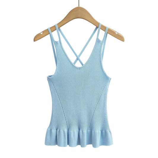 Damen Kleidung Rüschen Hellblau Gestricktes Camisole