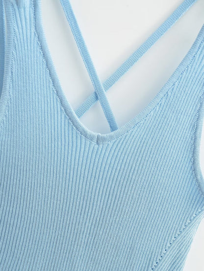 Camisola de punto azul claro con volantes para mujer