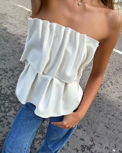 Tube Top Bud Plissee Sommer Nischen Design Wrap Innenbekleidung Außenbekleidung Top