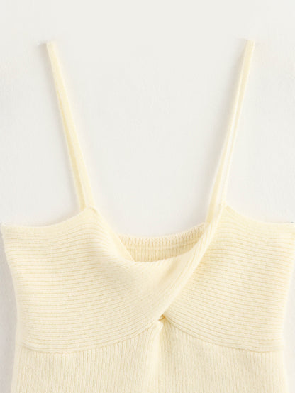 Summer Women Linen Blended Plain Stitch Bow Tie Sling Top