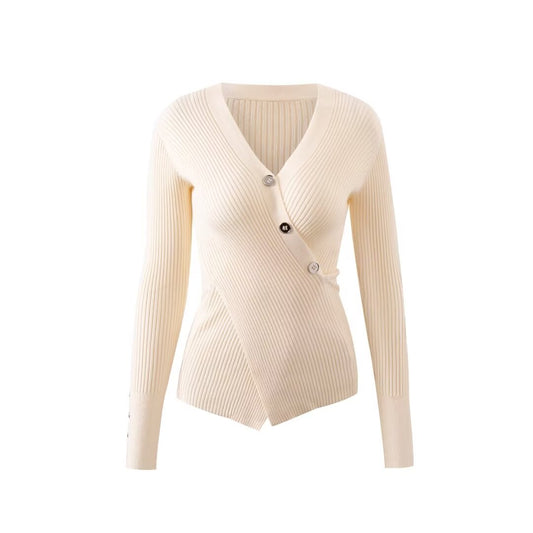 Suéter sexy con cuello en V y botones cruzados para mujer, jersey ajustado de otoño con abertura, camisa de punto, ropa interior, blusa para mujer