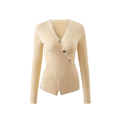 Suéter sexy con cuello en V y botones cruzados para mujer, jersey ajustado de otoño con abertura, camisa de punto, ropa interior, blusa para mujer