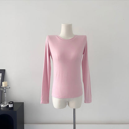 Camiseta básica de punto de manga larga para mujer, ajustada, de color liso, de Modal