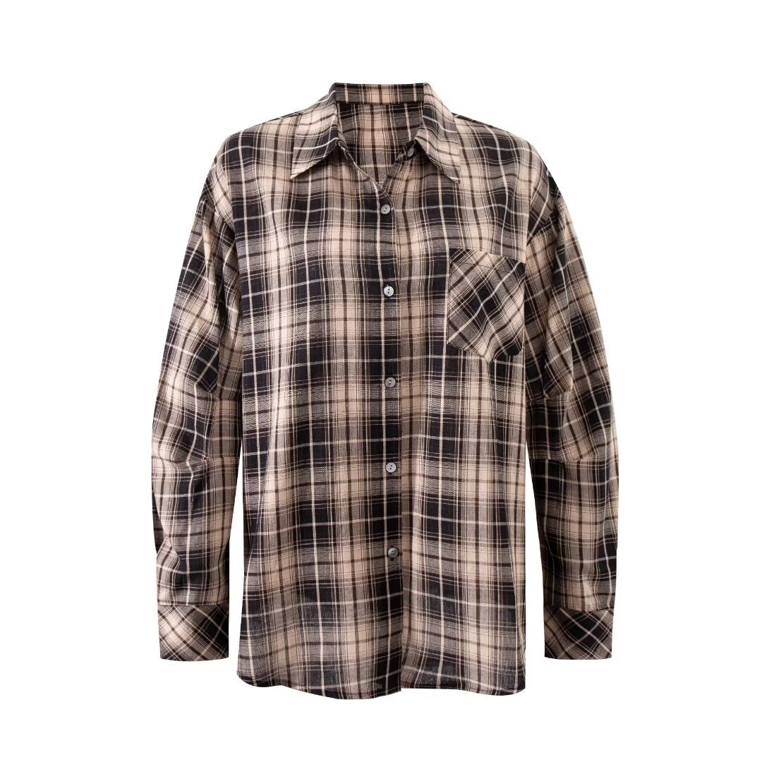 Retro Plaid Shacket Early Autumn Women Loose Early Autumn Shirt