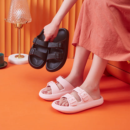 Zapatillas de plataforma para mujer, zapatos de verano con hebilla para el hogar, moda para uso al aire libre, sandalias de fondo suave