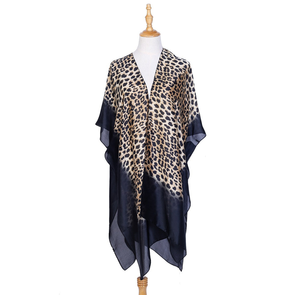 Patrón de leopardo tela de seda de imitación protector solar playa cubrir kimono cárdigan traje de baño