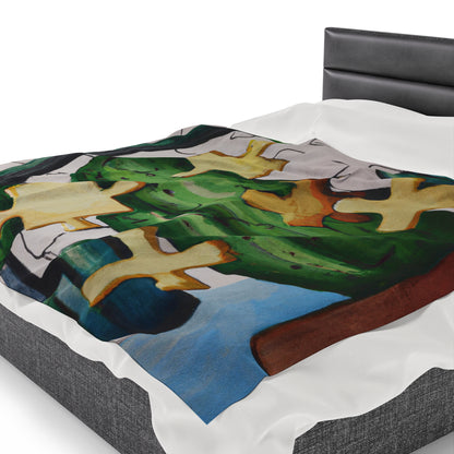 "Cactified Puzzle Time" - The Alien Velveteen Plush Blanket