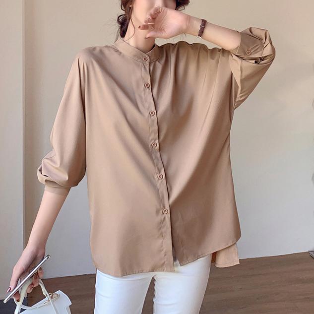 Long Sleeve Autumn Women Long Sleeve Shirt Loose Batwing Sleeve Side Slit Shirt