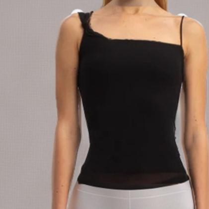 Simple U Shaped Collar Low-Cut Sleeveless Irregular Asymmetric Cinched Figure Flattering Camisole Summer