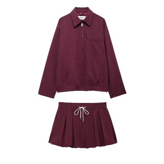 Winter Casual Zipper Pocket Jacket Jacket Mini Skirt Set