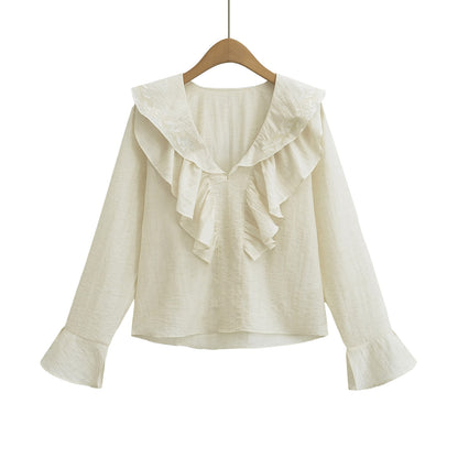 Women All Match Ruffles Lace up Loose Top Shirt