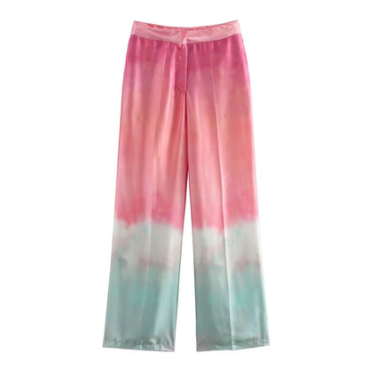 Women Clothing Spring Tie Dye Printed Shirt Trousers Sets