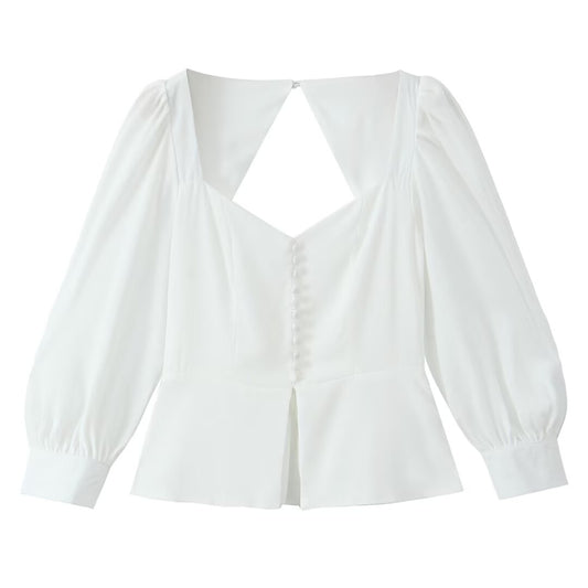 Spring Women Street Square Collar Top