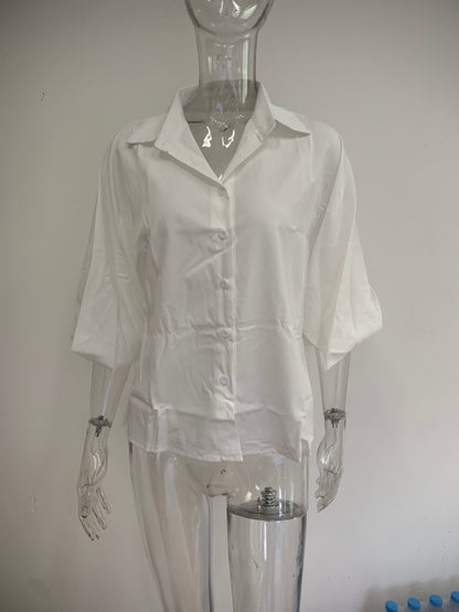 Short Sleeved Shirt Women White Loose Short-Sleeved Shirt