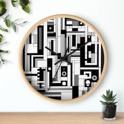 "De Stijl en blanco y negro" - El reloj de pared alienígena Estilo De Stijl