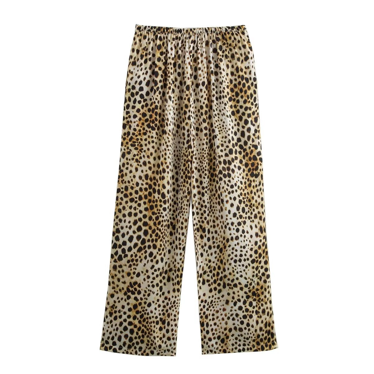 Women Clothing Summer Animal Pattern Printed Top Printed Silk Satin Textured Pants Sets