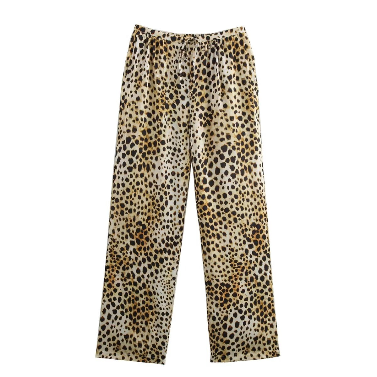 Women Clothing Summer Animal Pattern Printed Top Printed Silk Satin Textured Pants Sets