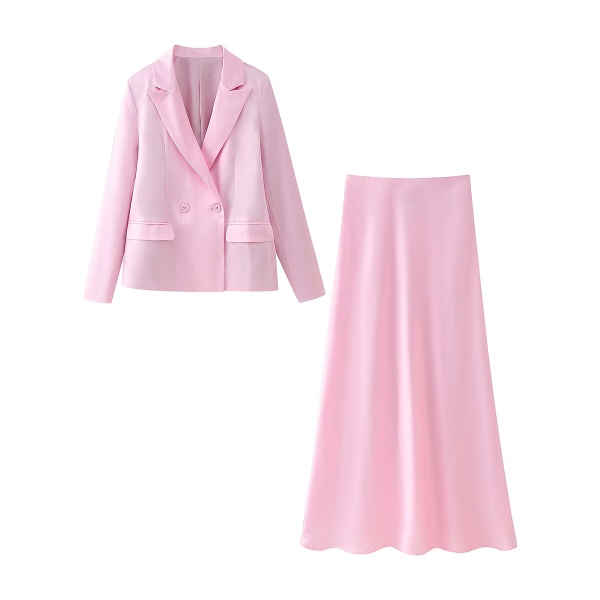 Autumn Women Silk Satin Textured Skirt Set