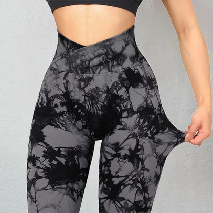 Nahtlose Tie-Dye-Leggings für Damen, Yoga-Hose, Push-Up, Sport, Fitness, Laufen, Fitnessstudio