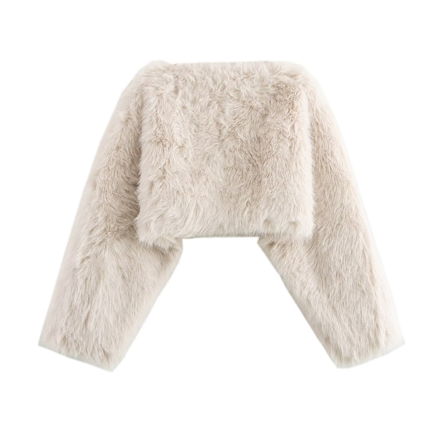 Women Solid Color Long Sleeve Artificial Fur Effect Top