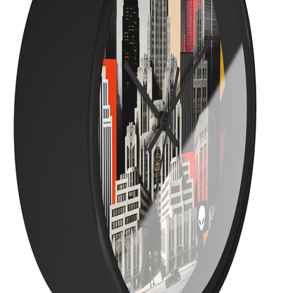 "A Contrast of Times: Classic Art Deco Skyscrapers and a Modern Cityscape" - The Alien Wall Clock Art Deco Style