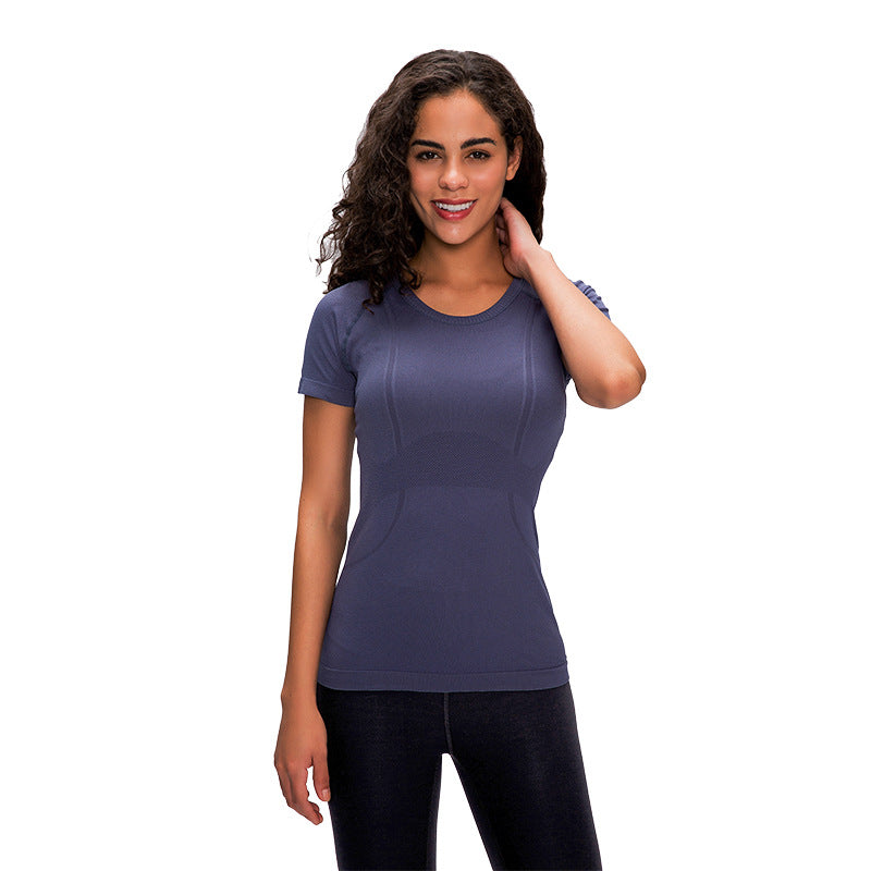 Short Sleeve round Neck Exercise T-shirt Slim Fit Breathable Yoga Short Sleeve Spring Summer Women