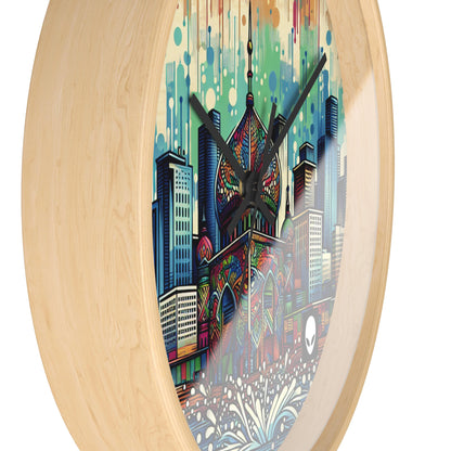 "Bright City: A Pop of Color on the Skyline" - The Alien Wall Clock Street Art / Graffiti Style