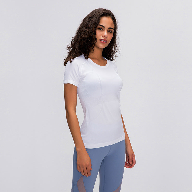 Short Sleeve round Neck Exercise T-shirt Slim Fit Breathable Yoga Short Sleeve Spring Summer Women