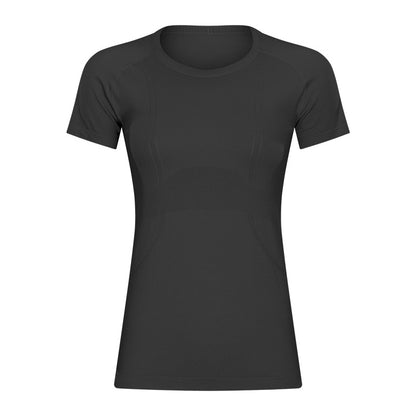 Camiseta de ejercicio de manga corta con cuello redondo, ajustada, transpirable, para Yoga, manga corta, primavera y verano