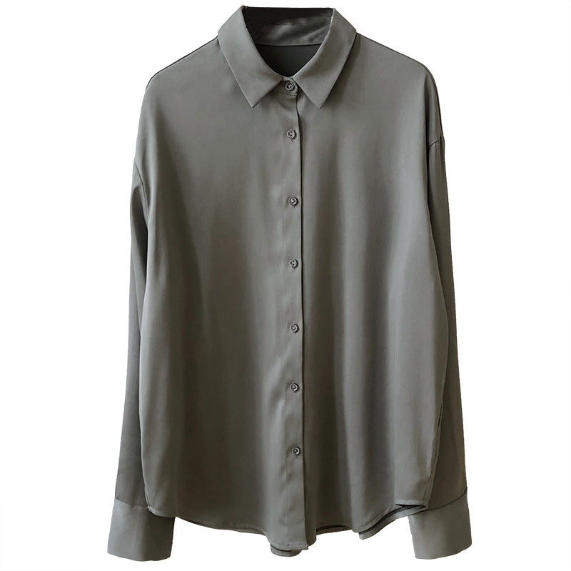 Satin Chiffon Shirt Frauen Frühling Herbst Sinn Nische Junge Einfarbig Drapieren Satin Top