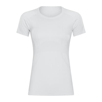 Camiseta de ejercicio de manga corta con cuello redondo, ajustada, transpirable, para Yoga, manga corta, primavera y verano