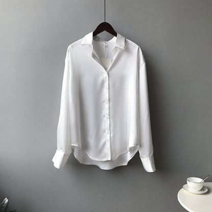 Shirt Spring Korean Solid Color Elegant Loose Slimming Long Sleeve Collared Shirt for Women