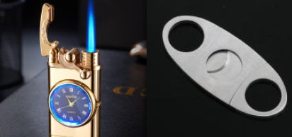 Nuevo encendedor con reloj eléctrico Brazo basculante Encendido automático Encendedor de llama azul recto Esfera real creativa Encendedor inflable a prueba de viento Reloj para hombres Regalo