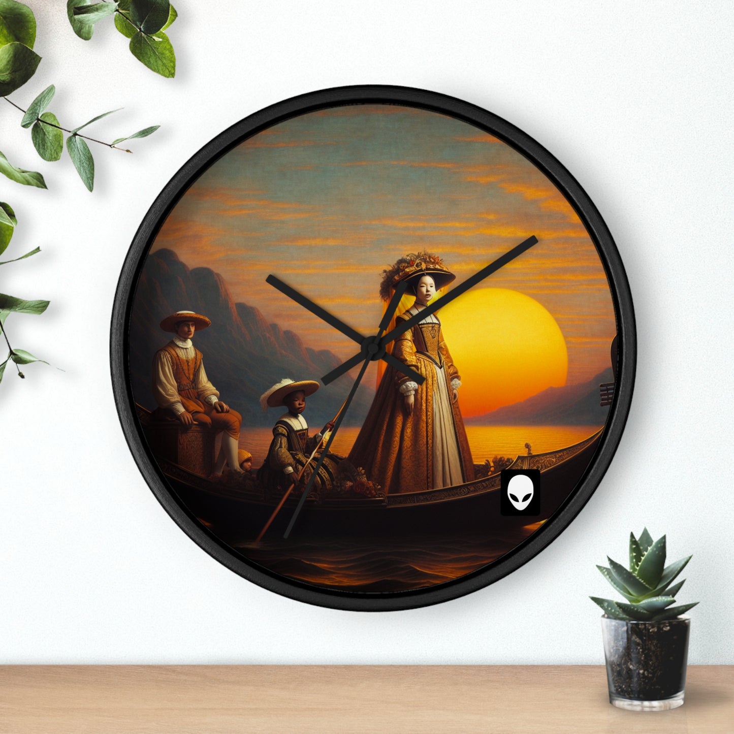 "Golden Twilight in the Italian Gondola" - The Alien Wall Clock Renaissance Art Style