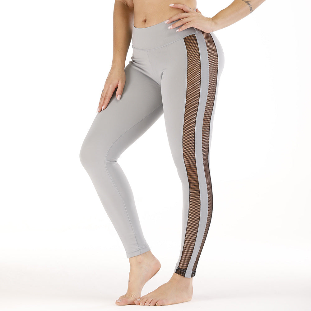 Pantalones de yoga para mujer con panel lateral de malla con agujeros grandes