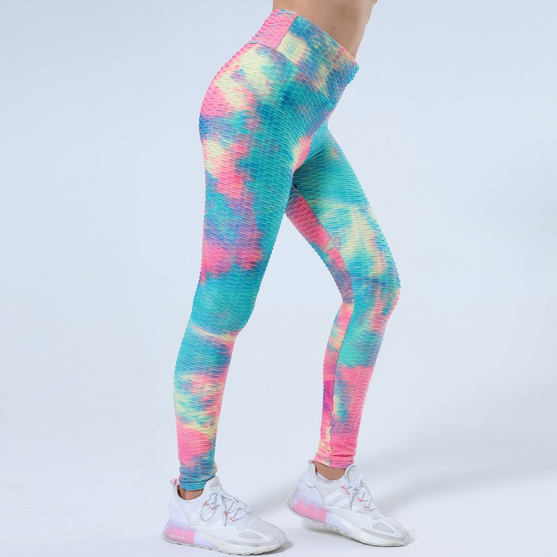 Hüft-Yoga-Leggings aus Jacquard mit Batikmuster